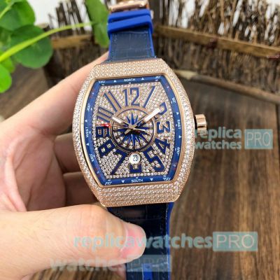 Swiss Copy Franck Muller Vanguard Classic Blue & Rose Gold Diamond Watch